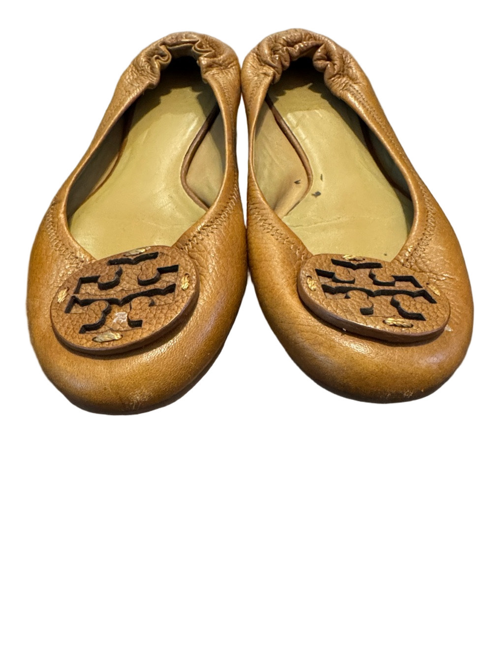 Tory Burch Tan Leather Logo Ballet Flats Size 9 - Picture 2 of 7